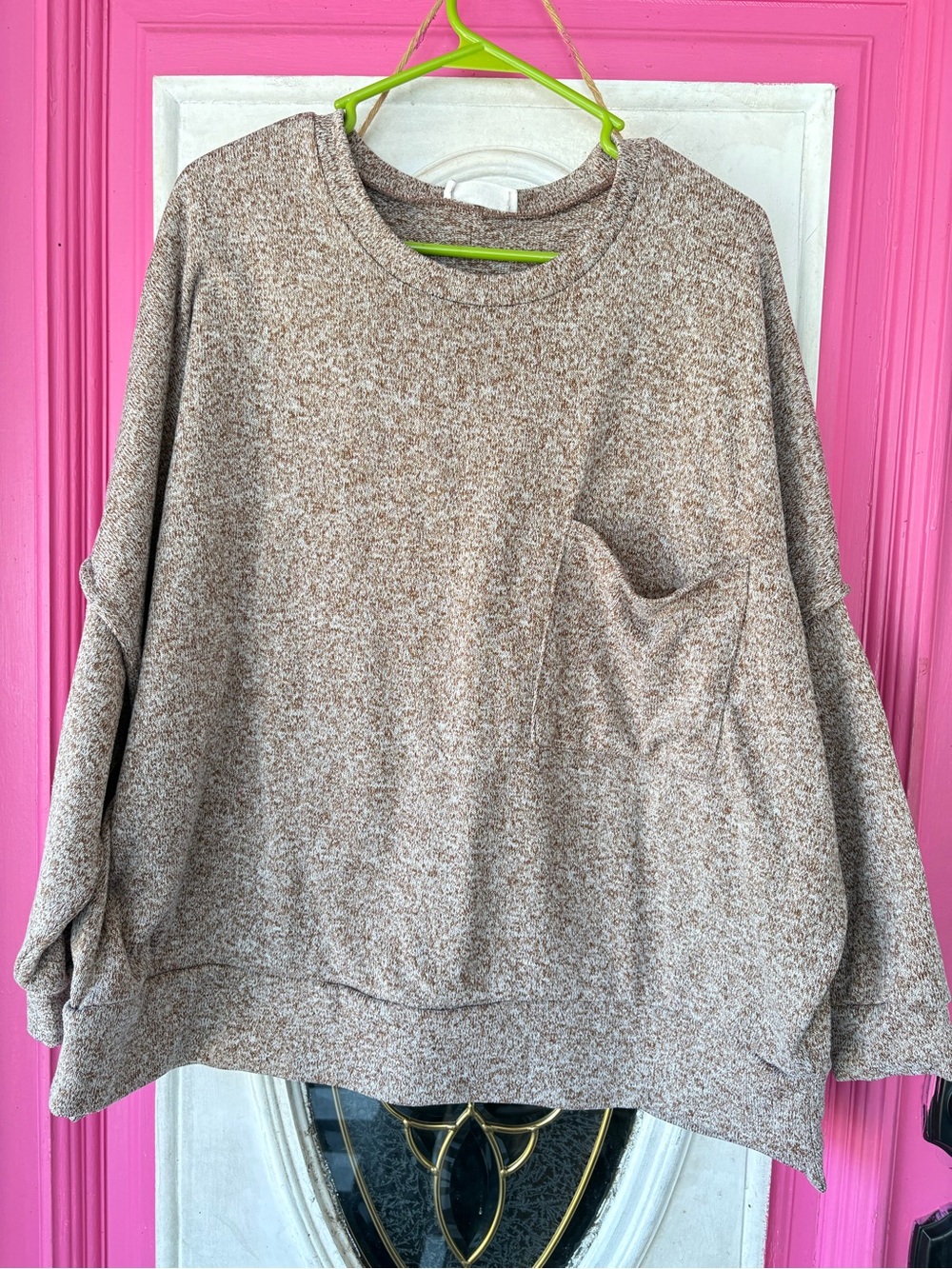Zenana Outfitters Neutral Speckled Pocket Sweatshirt - Taupe